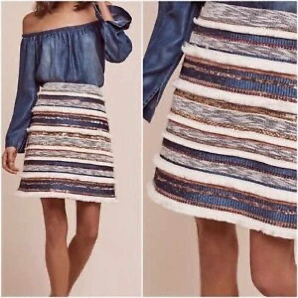 Anthropologie Moulinette Soeurs Erine Beaded Fringe Sequin Stripe A-Line Skirt 1
